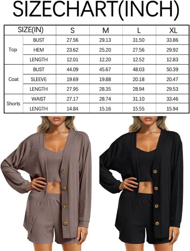 Vista 7 de AUTOMET Conjuntos de 3 piezas para mujer con tops cortos y cárdigan