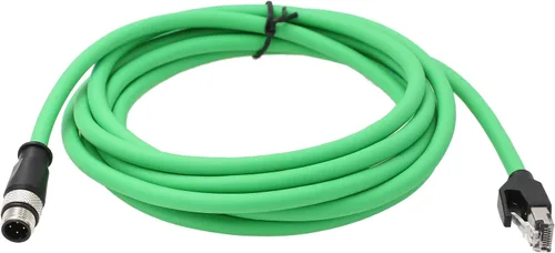 Vista 6 de M12 4 Pin D-Coded macho a RJ45 Ethernet Cat5e Cable de red para sistema de visión industrial PoE Automatización alta Flex Blindado Verde 3.3 ft