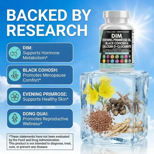 Vista 3 de Clean Nutraceuticals DIM Evening Primrose Black Cohosh Calcio D-Glucarato Sulforafano Extracto de semilla de lino – Vitaminas de apoyo hormonal