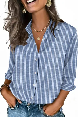 Vista 26 de Zeagoo Camisas con botones para mujer, manga 3/4, cuello en V, blusas con cuello en V, trajes casuales de negocios
