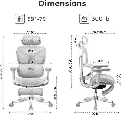 Vista 2 de Welax Silla de oficina ergonómica con reposapiés, silla de oficina de malla con reposabrazos 6D y reposacabezas 3D, silla de escritorio S9 Pro