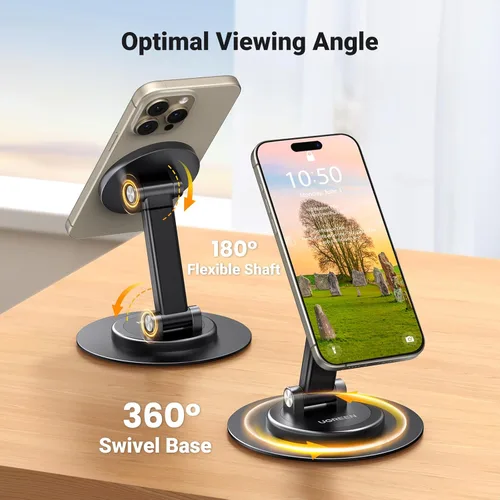 Vista 4 de UGREEN Soporte magnético para teléfono MagSafe, soporte de iPhone de altura ajustable para escritorio con rotación de 360° compatible con iPhone 17