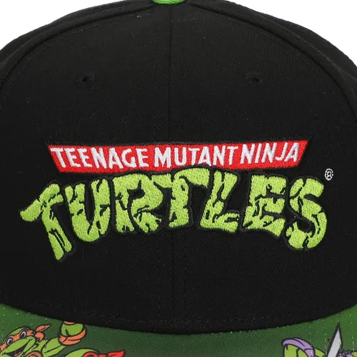 Vista 3 de TMNT Classic Retro Cartoon Characters & Logo Hombres Negro Precurve Snapback Sombrero, Negro