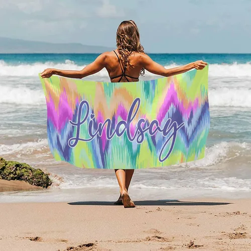 Vista 2 de MyPupSocks Toallas de playa personalizadas de teñido anudado para niños y adultos, toalla de piscina, regalos personalizados con nombre, toallas
