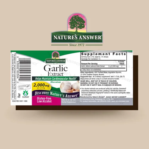 Vista 2 de Nature's Answer Bombilla de ajo con alcohol orgánico, 1 onza líquida