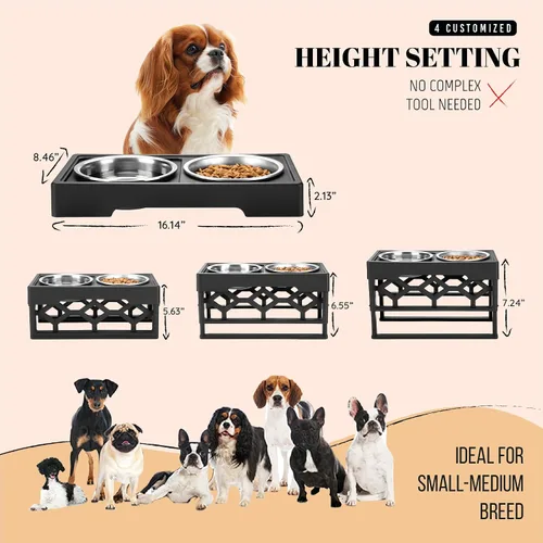 Vista 3 de AVERYDAY Cuencos pequeños elevados para perros, 4 alturas ajustables con 2 cuencos de acero inoxidable para alimentos y agua, estación de Soporte