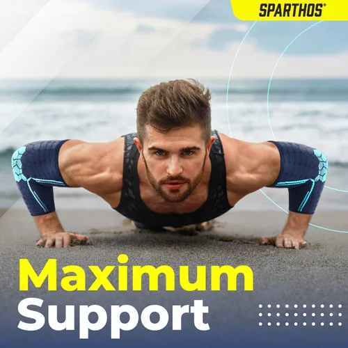 Vista 8 de Sparthos - Par de coderas de compresión, para tenis y golf, para hombre y mujer, fabricadas con una innovadora mezcla elástica transpirable