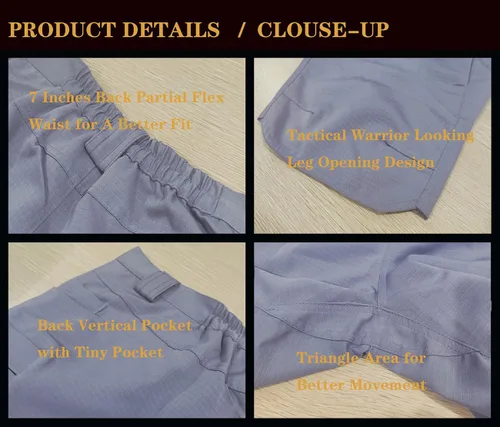 Vista 3 de Pantalones cortos tácticos para hombre, resistentes al agua, mezcla de algodón, para senderismo, pesca, sin cinturón