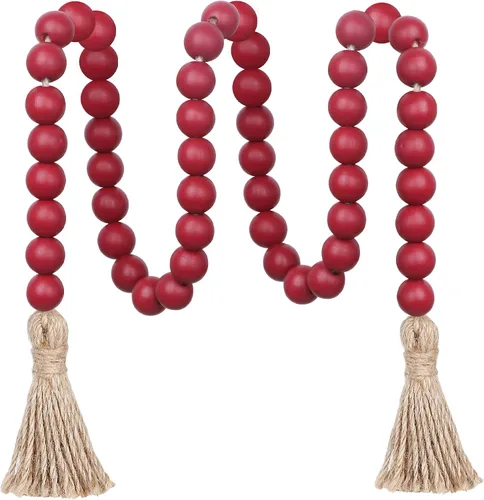 Vista 7 de Meplait - Guirnalda de cuentas de madera de 39 pulgadas estilo granja con borlas, cuentas versátiles de oración estilo boho chic para colgar