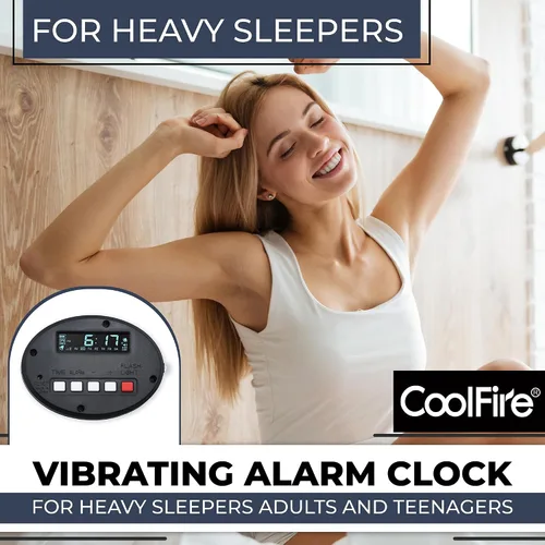Vista 3 de Coolfire Reloj despertador vibratorio alimentado por baterías, recargable para adultos y adolescentes, reloj despertador agitador de cama