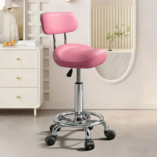 Vista 14 de Taburete con pedal de anillo y respaldo, silla hidráulica ajustable con ruedas para uso médico, masaje, salón, spa, cocina y dibujo