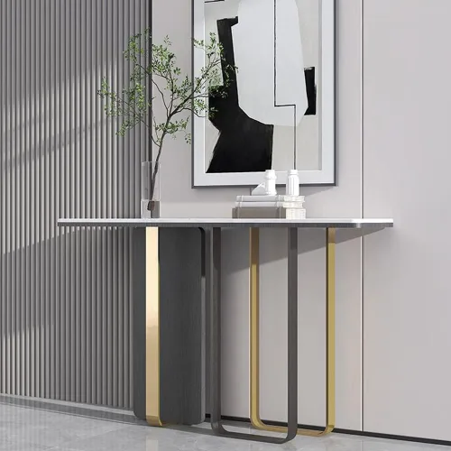 Vista 6 de Mesa consola de pizarra, mesa rectangular para sofá con patas para pasillo, estilo italiano, mesa de porche moderna minimalista contra la pared