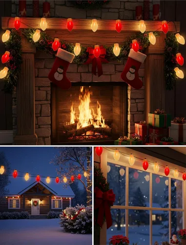 Vista 7 de Luces de Navidad Jumbo Rojas y Blancas de 16 Pies para Exteriores, Cadena de Bombillas LED Gigantes de Navidad para Árbol, Porche, Patio y Valla