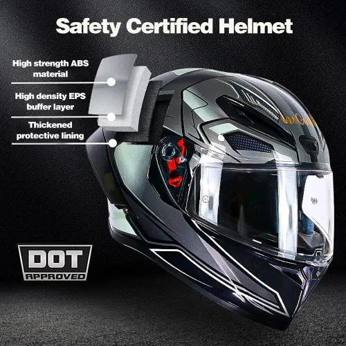 Vista 2 de Casco de motocicleta Bluetooth de cara completa, aprobado por DOT, casco antivaho, doble visera, casco de bicicleta de calle, altavoz dual integrado