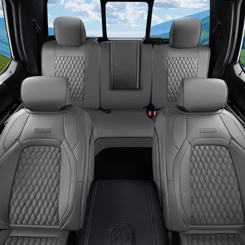 Vista 60 de Coverado Juego completo de fundas de asiento de ajuste personalizado para Chevy Silverado/GMC Sierra 2014-2018 1500, 2015-2019 2500HD 3500HD Negro