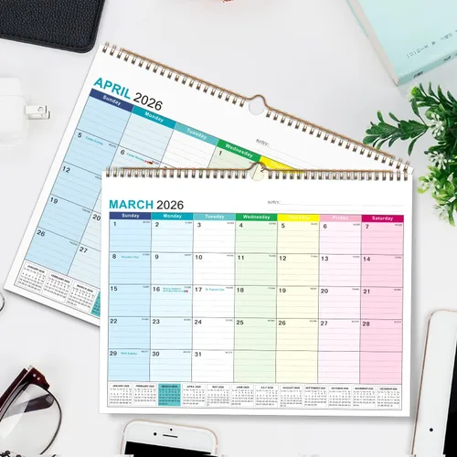 Vista 3 de Kyweel Calendario de pared 2026-2027, enero 2026-junio 2027, 15 x 12 pulgadas, días festivos destacados, calendario de planificación, papel grueso