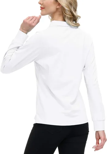 Vista 44 de JINSHI Polo de golf para mujer, de manga larga, con cremallera, deportiva, de secado rápido, atlética, casual, ajustada