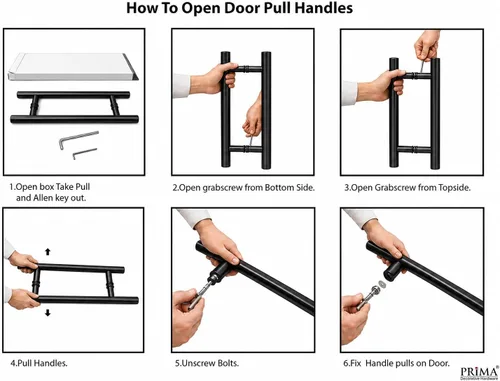 Vista 8 de Prima Decorative - Manija larga para puerta, manija de puerta de entrada de 18 pulgadas, forma redonda en forma de "H", acero inoxidable 304 - Negro