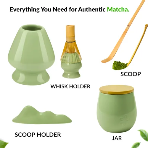 Vista 8 de Juego de 8 batidores de matcha, juego de ceremonia de té tradicional japonesa con tazón de matcha, kit completo de matcha para principiantes Verde