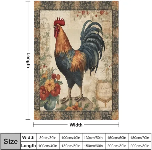 Vista 2 de Manta de gallo con encanto de campo, manta de forro polar de felpa de 30 x 40 pulgadas, manta de franela súper suave para decoración de sofá, cama