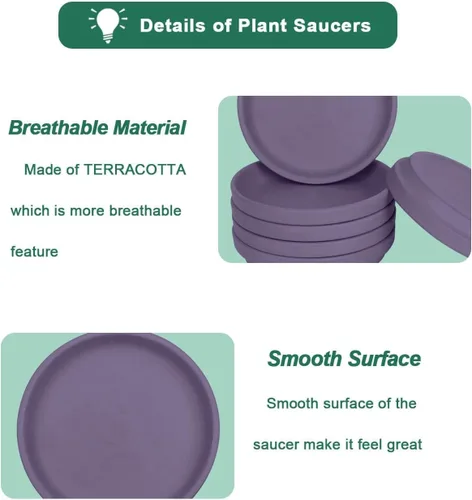Vista 6 de vensovo Bandeja de Platillos para Macetas de Terracota Morada de 8 Pulgadas - 4 Piezas de Platillos Redondos para Maceteros para Plantas