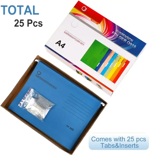 Vista 5 de Carpetas colgantes A4, 25 carpetas recicladas de archivos de tarjetas para archivador con pestañas e insertos de tarjetas, carpetas