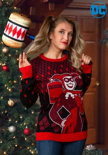 Vista 5 de Suéter Navideño Feo Harley Quinn Hammer Time Multicolor