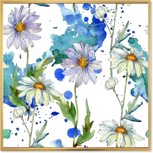 Vista 66 de DesignQ Lienzo enmarcado tradicional con flores silvestres azules con hojas verdes II