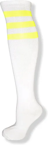 Vista 10 de NEON NATION Calcetines de tubo unisex blancos hasta la rodilla con varias rayas de colores Blanco con rayas azules bebé