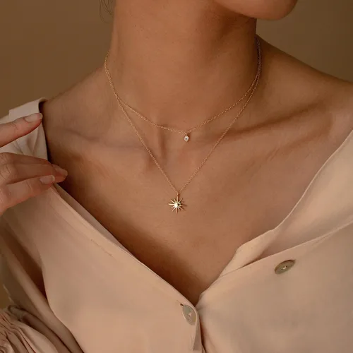 Vista 5 de Collares en capas para mujer, chapado en oro de 14 quilates, collar de cadena de clip de espiga de espiga simple, collares de oro simple para mujer