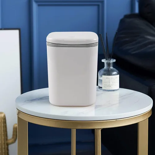 Vista 6 de Mini bote de basura con tapa, papelera desplegable para encimera, color gris Removable Small Garbage Can, Tiny Plastic Trash Bin, Counter Garbage
