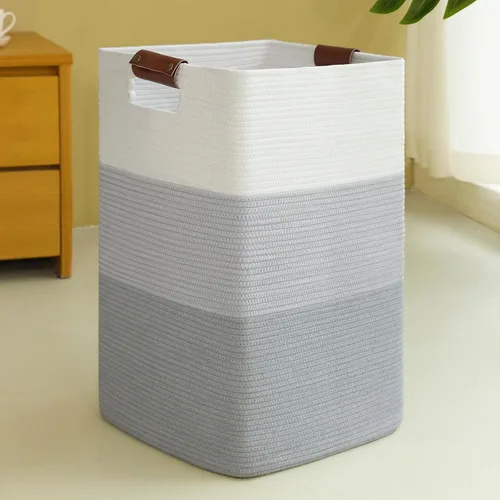 Vista 11 de Cesta de Ropa Sucia 96L Extra Grande Cesta de Lavandería, Cesta Tejida para Mantas, Cesta de Almacenamiento Tejida de Algodón con Asas para Sala