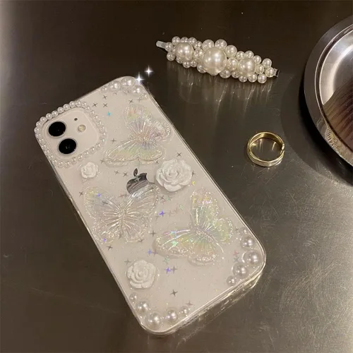 Vista 5 de Funda para iPhone 11 Pro con cadena de dije para teléfono, funda protectora con purpurina transparente para mujeres y niñas para iPhone 11 Pro