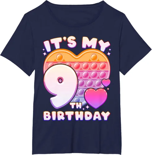 Vista 14 de Pop-it Birthday Girl 9 años de edad, Push it Pop Fidget Bubble Camiseta, Negro