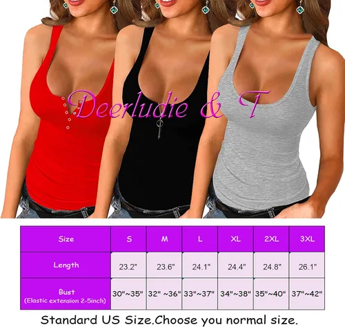 Vista 5 de Deerludie & T Camiseta sin mangas acanalada con cuello redondo para mujer, corte bajo, color liso, sexy, de verano, camisetas Henley