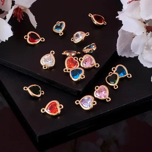 Vista 5 de Heart Connector Charms Faceted Crystal Love Heart Link Charms Valentines Linking Pendants with Double Loops for DIY Bracelet Necklace Jewelry Making