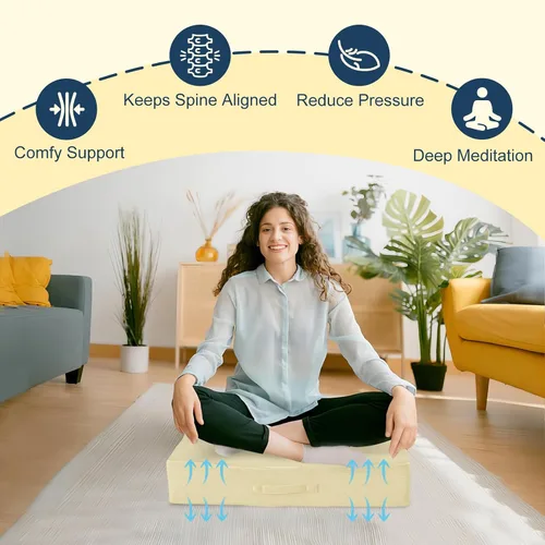 Vista 6 de Wellsin Cojines de Suelo Cuadrados Sólidos para Adultos y Niños - Cojín Grande de Suelo para Meditación y Asiento con Espuma Gruesa y Funda de Beige