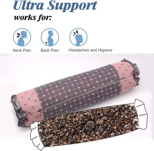 Vista 7 de Almohada cervical de cuello redondo de trigo sarraceno, soporte cervical para personas que duermen de lado y espalda con funda extraíble lavable