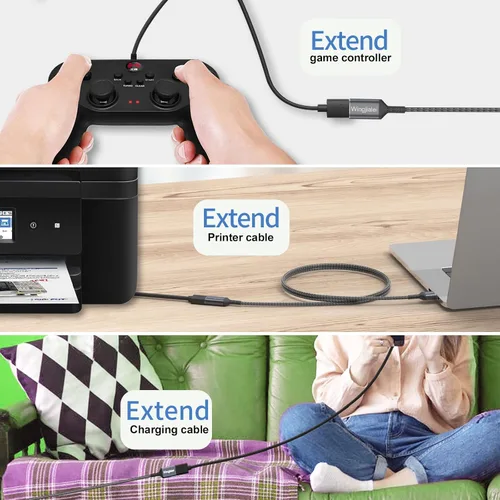 Vista 6 de Cable de extensión USB 3.0 de 2 pies tipo A macho a hembra, cable de extensión USB de múltiples puertos compatible con impresora, teclado, unidad