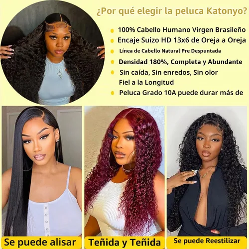 Vista 5 de Pelucas de cabello humano ondulado profundo con encaje frontal de 13 x 6 pulgadas, prearrancado, 22 pulgadas, pelucas de encaje frontal de cabello