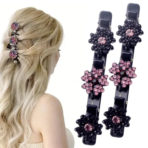 Vista 9 de 4 piezas de pinzas de pelo con cristales brillantes trenzadas para niñas, 2025 pinzas de pelo para mujeres, pinzas de pelo para cabello fino, grueso