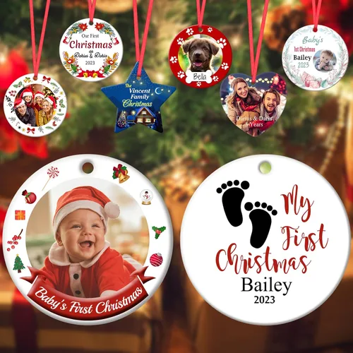 Vista 12 de Adornos de Navidad personalizados para la familia 2023, personaliza tus propios adornos de apellido para Navidad, decoración de árbol colgante