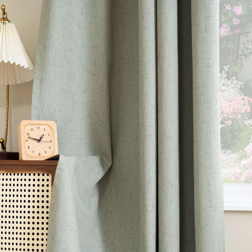 Vista 42 de H.VERSAILTEX Cortina 100% opaca para dormitorio, 63 pulgadas de largo, con ojales, cara de lino, bloqueo de luz completa, cortina para sala de Arena