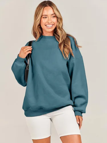 Vista 6 de ANRABESS Sudadera de gran tamaño para mujer, de forro polar, manga larga, cuello redondo, informal, para otoño 2023, ropa de moda