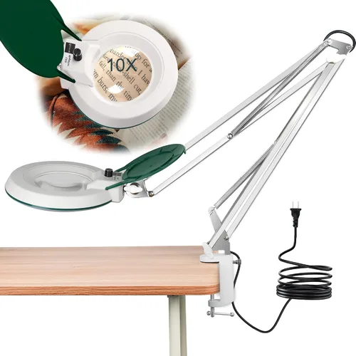 Vista 9 de 10 lupas con luz y soporte, lámpara de escritorio con luz LED regulable con abrazadera, lupa manos libres, brazo de acero inoxidable ajustable