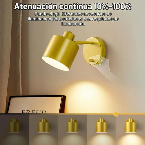 Vista 2 de Lightess Juego de 2 Apliques Decorativos de Pared con Interruptor, Aplique de Pared Dorado Regulable Giratorio de 350° con Cableado Directo, Luces