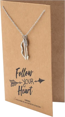Vista 3 de Quan Jewelry Collar con colgante de arco y flecha, regalos hechos a mano para amigos, regalos para mujeres con cita inspiradora en tarjeta