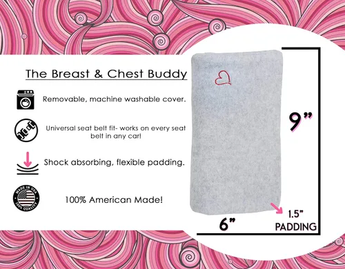 Vista 2 de The Breast & Chest Buddy - Cojín de cinturón de seguridad para cirugía a corazón abierto, mastectomía y reconstrucción de tórax - Gris sólido
