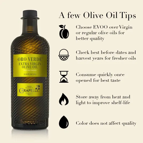 Vista 10 de Carapelli - Aceite de oliva virgen extra Oro Verde: Primer AOVE prensado en frío - 33.8 onzas líquidas (1 litro)