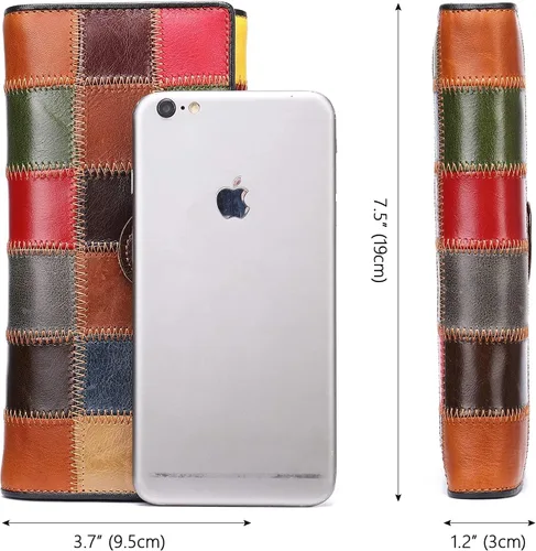 Vista 5 de MASIWEI Cartera de piel auténtica con retazos para mujer, multicolor, triple, tarjetero, organizador de dinero con monedero, Multicolor3